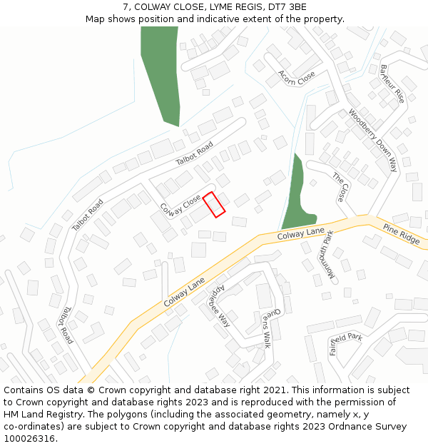 7, COLWAY CLOSE, LYME REGIS, DT7 3BE: Location map and indicative extent of plot