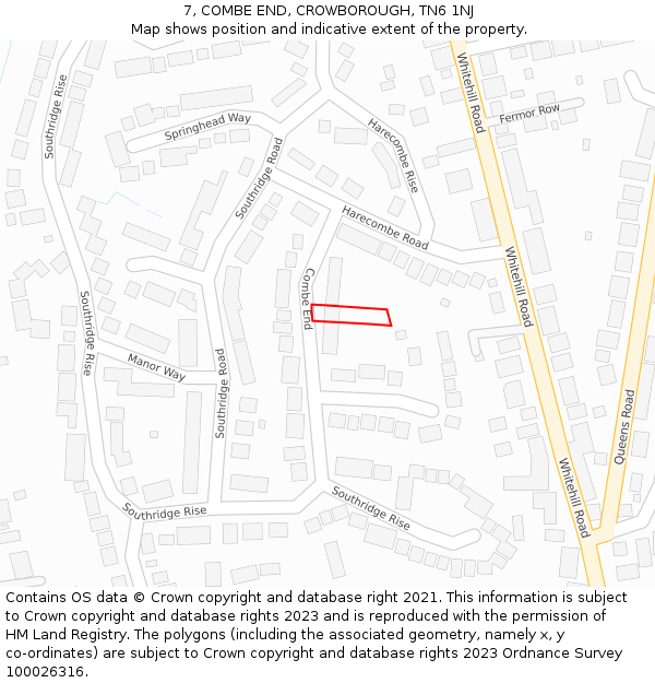 7, COMBE END, CROWBOROUGH, TN6 1NJ: Location map and indicative extent of plot