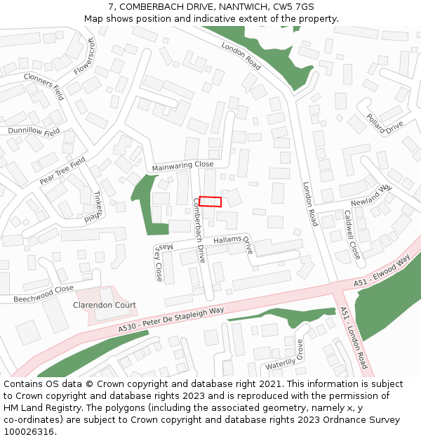 7, COMBERBACH DRIVE, NANTWICH, CW5 7GS: Location map and indicative extent of plot