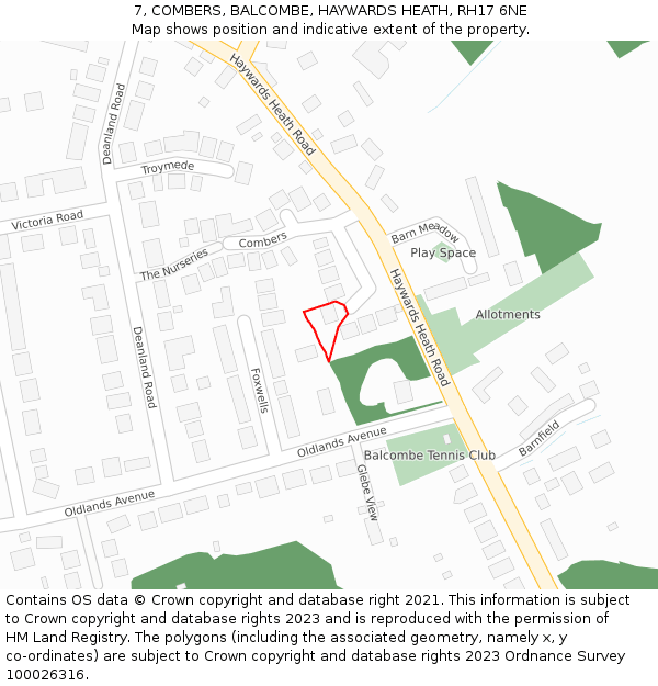 7, COMBERS, BALCOMBE, HAYWARDS HEATH, RH17 6NE: Location map and indicative extent of plot