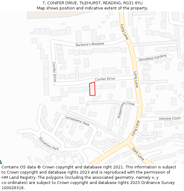 7, CONIFER DRIVE, TILEHURST, READING, RG31 6YU: Location map and indicative extent of plot