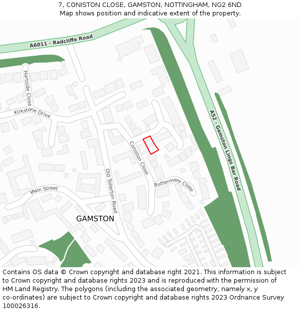 7, CONISTON CLOSE, GAMSTON, NOTTINGHAM, NG2 6ND: Location map and indicative extent of plot