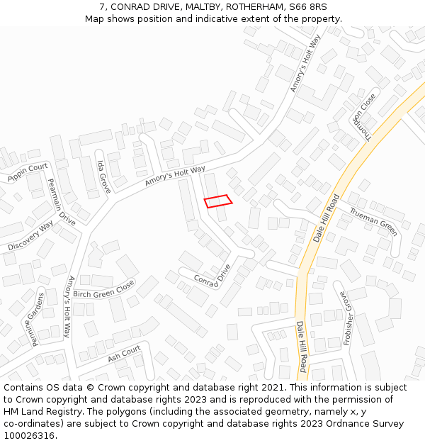 7, CONRAD DRIVE, MALTBY, ROTHERHAM, S66 8RS: Location map and indicative extent of plot