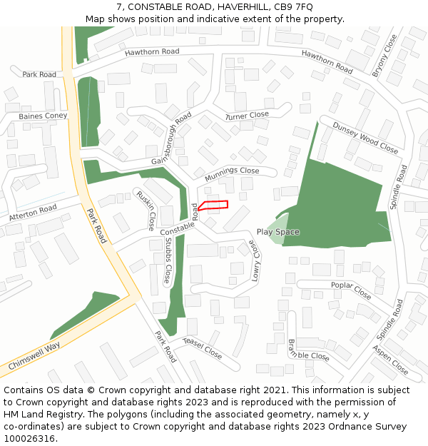 7, CONSTABLE ROAD, HAVERHILL, CB9 7FQ: Location map and indicative extent of plot