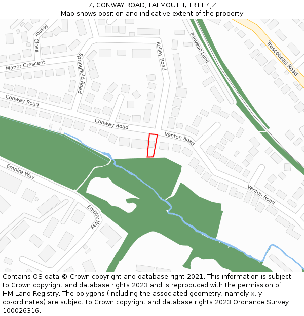 7, CONWAY ROAD, FALMOUTH, TR11 4JZ: Location map and indicative extent of plot