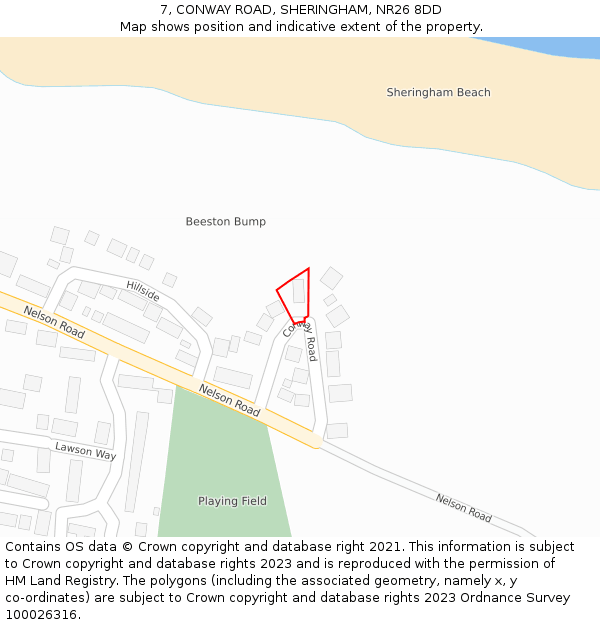 7, CONWAY ROAD, SHERINGHAM, NR26 8DD: Location map and indicative extent of plot