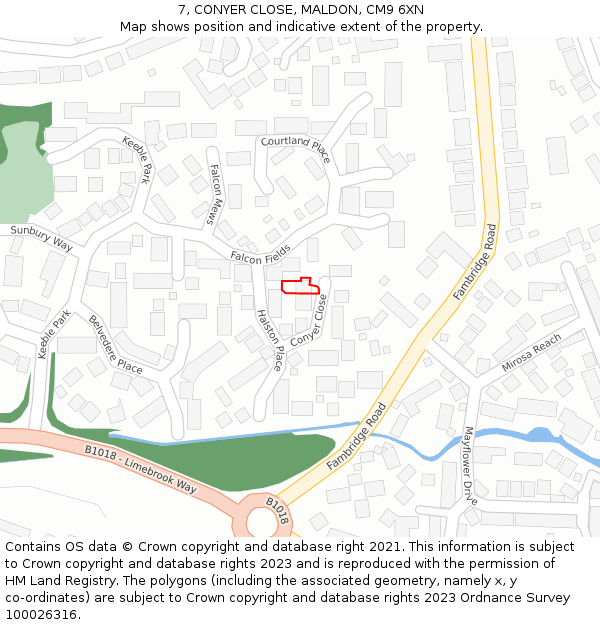 7, CONYER CLOSE, MALDON, CM9 6XN: Location map and indicative extent of plot