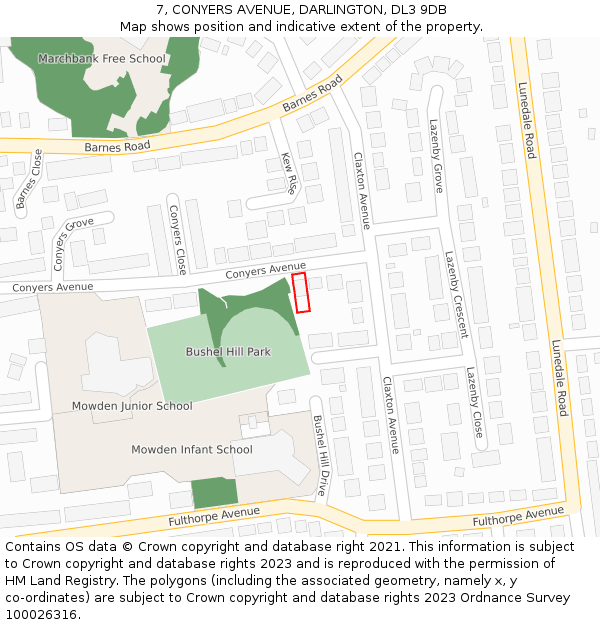 7, CONYERS AVENUE, DARLINGTON, DL3 9DB: Location map and indicative extent of plot