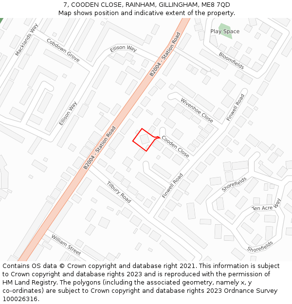 7, COODEN CLOSE, RAINHAM, GILLINGHAM, ME8 7QD: Location map and indicative extent of plot