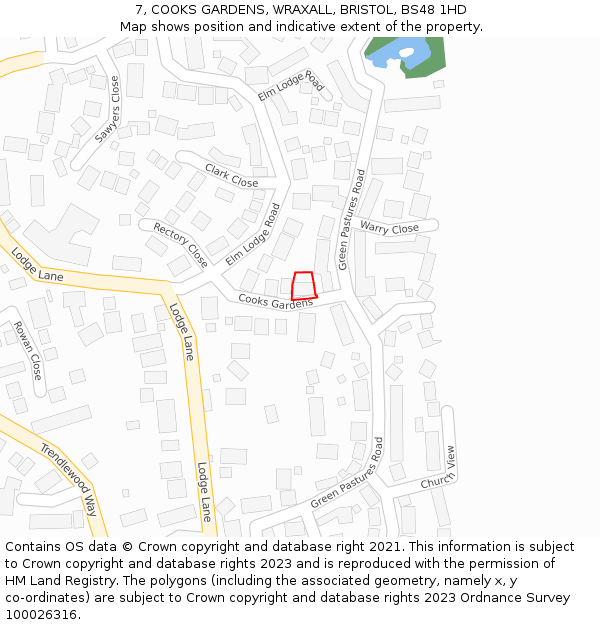 7, COOKS GARDENS, WRAXALL, BRISTOL, BS48 1HD: Location map and indicative extent of plot