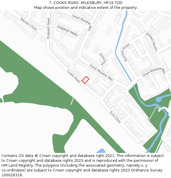 7, COOKS ROAD, AYLESBURY, HP19 7GD: Location map and indicative extent of plot