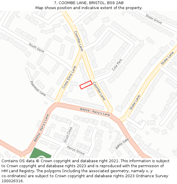 7, COOMBE LANE, BRISTOL, BS9 2AB: Location map and indicative extent of plot