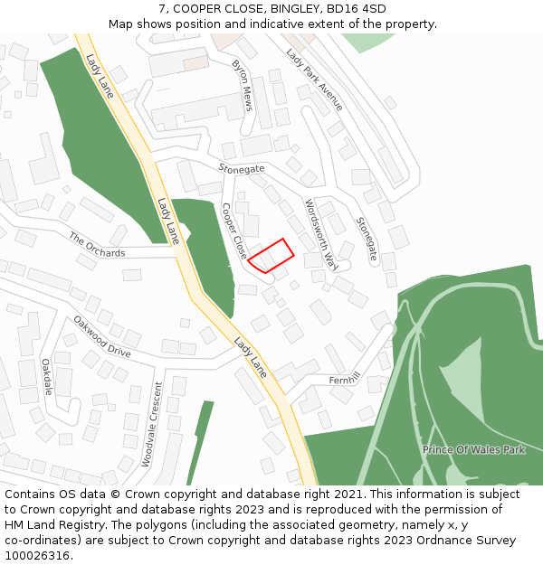 7, COOPER CLOSE, BINGLEY, BD16 4SD: Location map and indicative extent of plot