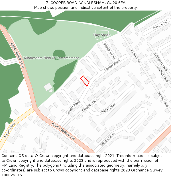 7, COOPER ROAD, WINDLESHAM, GU20 6EA: Location map and indicative extent of plot