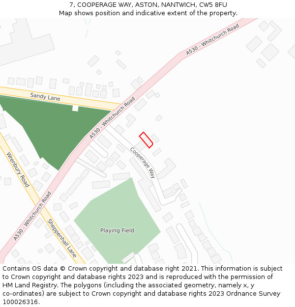 7, COOPERAGE WAY, ASTON, NANTWICH, CW5 8FU: Location map and indicative extent of plot