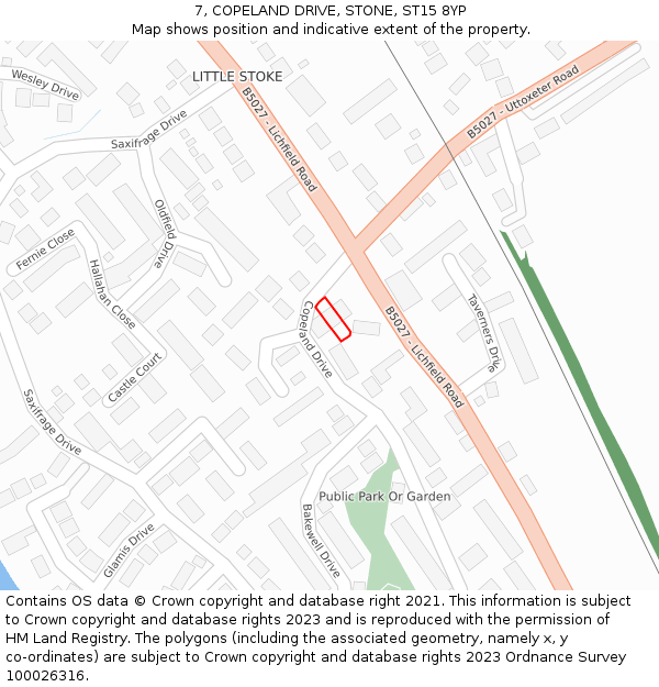 7, COPELAND DRIVE, STONE, ST15 8YP: Location map and indicative extent of plot
