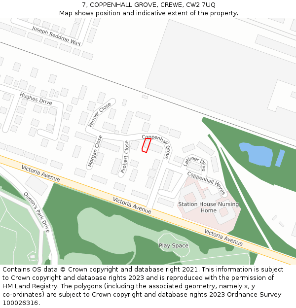 7, COPPENHALL GROVE, CREWE, CW2 7UQ: Location map and indicative extent of plot