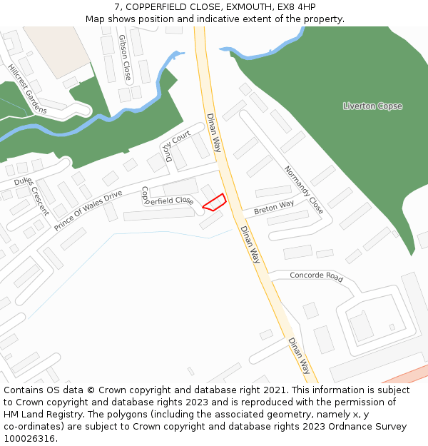 7, COPPERFIELD CLOSE, EXMOUTH, EX8 4HP: Location map and indicative extent of plot