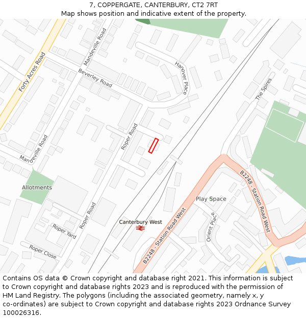 7, COPPERGATE, CANTERBURY, CT2 7RT: Location map and indicative extent of plot