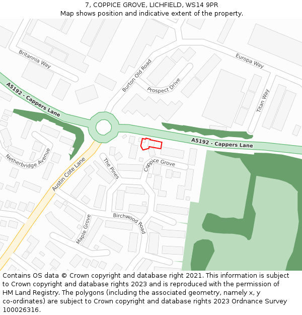 7, COPPICE GROVE, LICHFIELD, WS14 9PR: Location map and indicative extent of plot