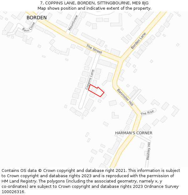 7, COPPINS LANE, BORDEN, SITTINGBOURNE, ME9 8JG: Location map and indicative extent of plot