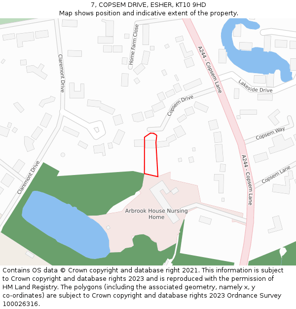 7, COPSEM DRIVE, ESHER, KT10 9HD: Location map and indicative extent of plot