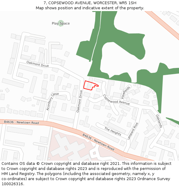 7, COPSEWOOD AVENUE, WORCESTER, WR5 1SH: Location map and indicative extent of plot