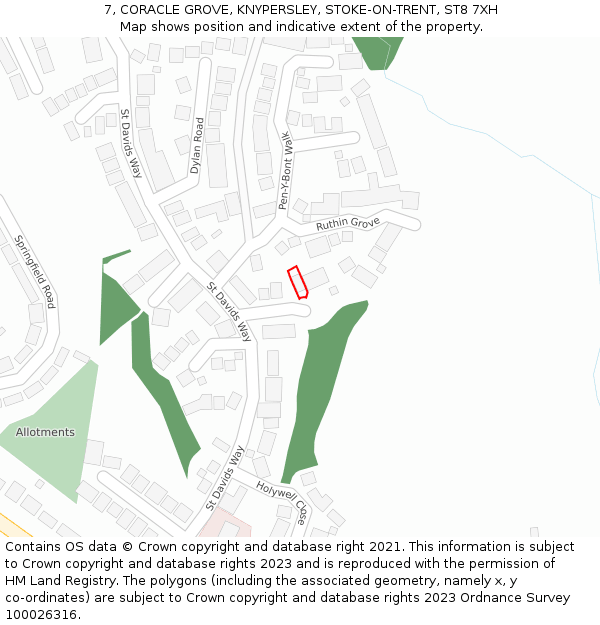 7, CORACLE GROVE, KNYPERSLEY, STOKE-ON-TRENT, ST8 7XH: Location map and indicative extent of plot