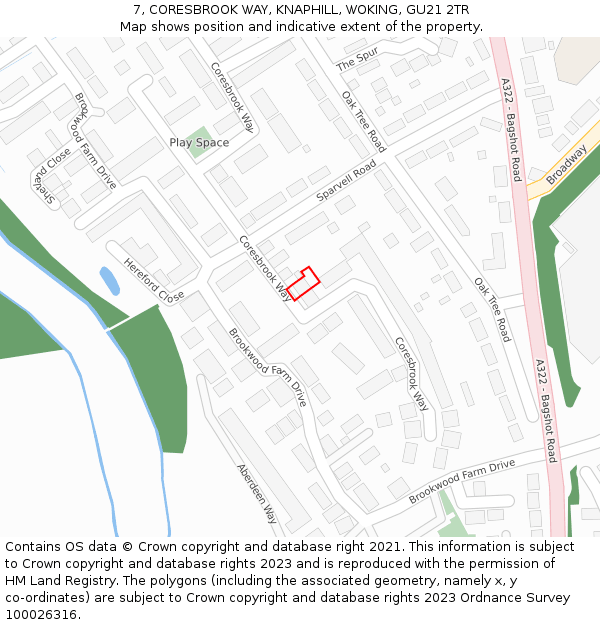 7, CORESBROOK WAY, KNAPHILL, WOKING, GU21 2TR: Location map and indicative extent of plot