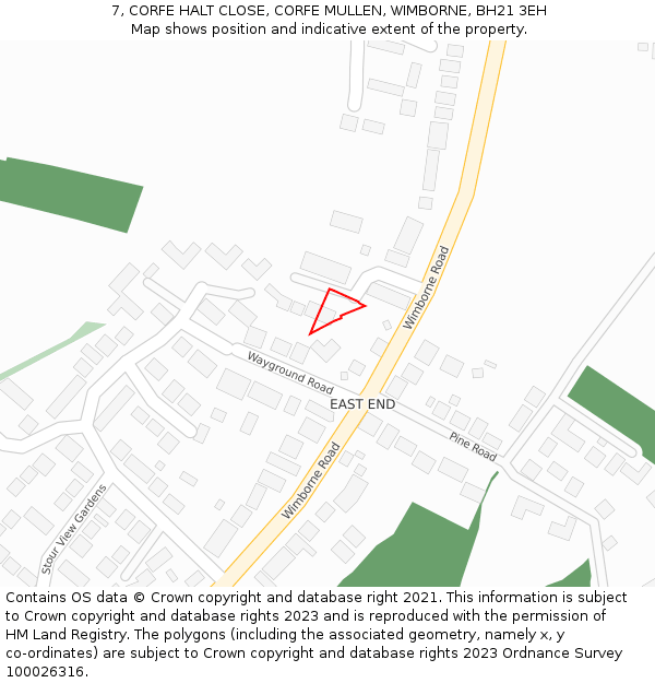 7, CORFE HALT CLOSE, CORFE MULLEN, WIMBORNE, BH21 3EH: Location map and indicative extent of plot