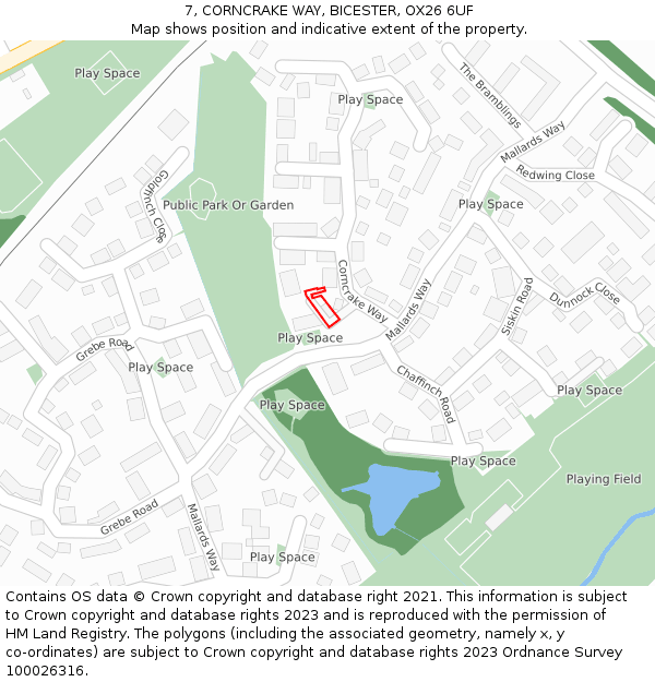 7, CORNCRAKE WAY, BICESTER, OX26 6UF: Location map and indicative extent of plot