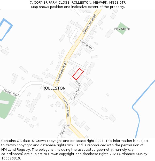 7, CORNER FARM CLOSE, ROLLESTON, NEWARK, NG23 5TR: Location map and indicative extent of plot