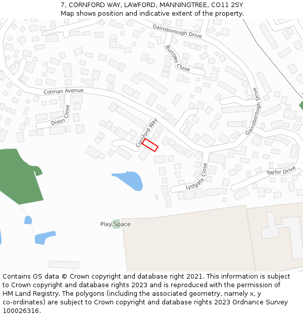 7, CORNFORD WAY, LAWFORD, MANNINGTREE, CO11 2SY: Location map and indicative extent of plot