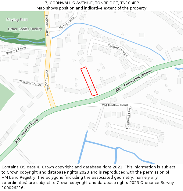 7, CORNWALLIS AVENUE, TONBRIDGE, TN10 4EP: Location map and indicative extent of plot