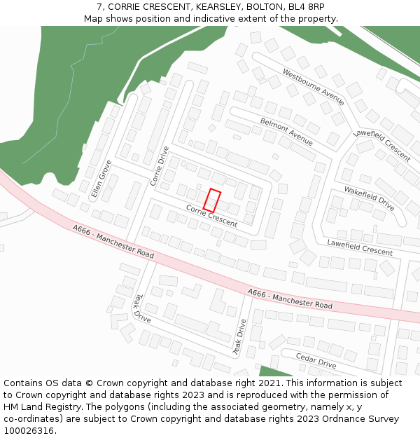 7, CORRIE CRESCENT, KEARSLEY, BOLTON, BL4 8RP: Location map and indicative extent of plot