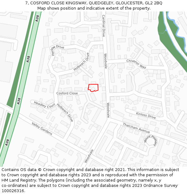 7, COSFORD CLOSE KINGSWAY, QUEDGELEY, GLOUCESTER, GL2 2BQ: Location map and indicative extent of plot