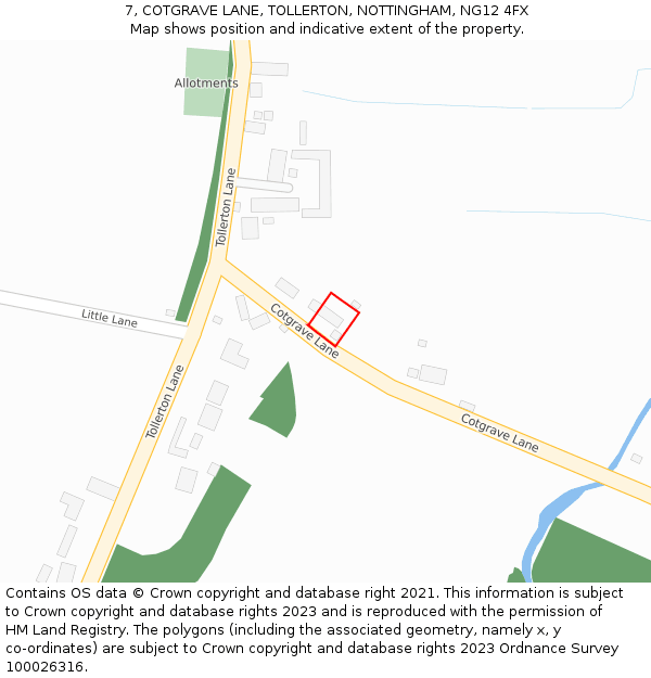 7, COTGRAVE LANE, TOLLERTON, NOTTINGHAM, NG12 4FX: Location map and indicative extent of plot