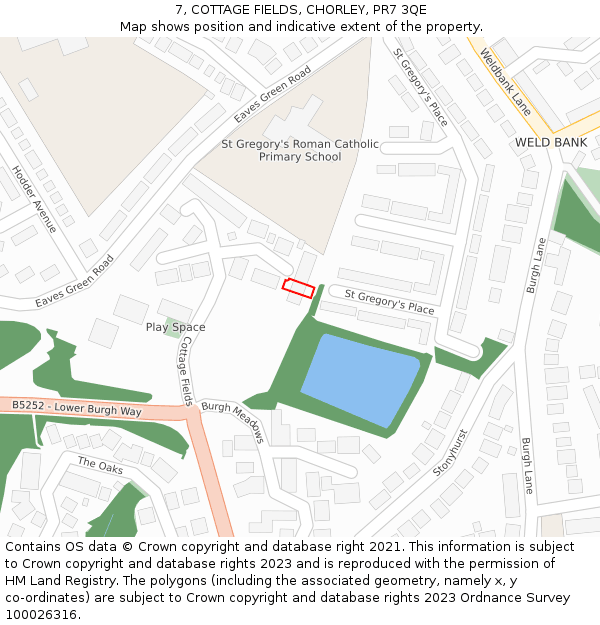 7, COTTAGE FIELDS, CHORLEY, PR7 3QE: Location map and indicative extent of plot
