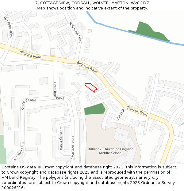 7, COTTAGE VIEW, CODSALL, WOLVERHAMPTON, WV8 1DZ: Location map and indicative extent of plot