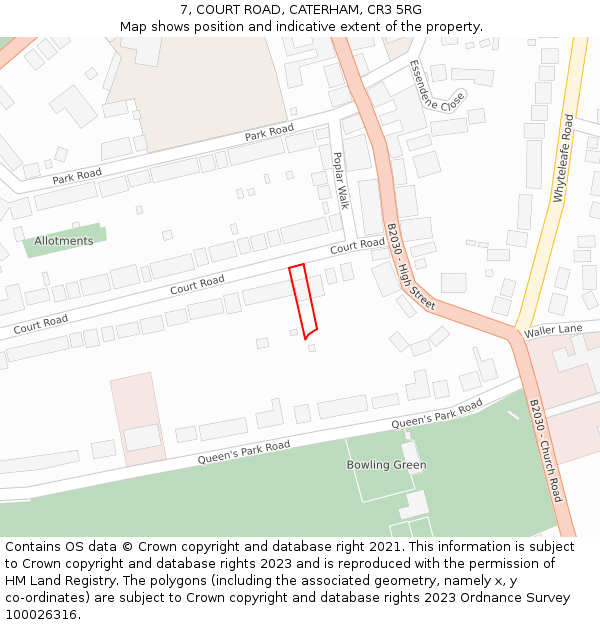 7, COURT ROAD, CATERHAM, CR3 5RG: Location map and indicative extent of plot