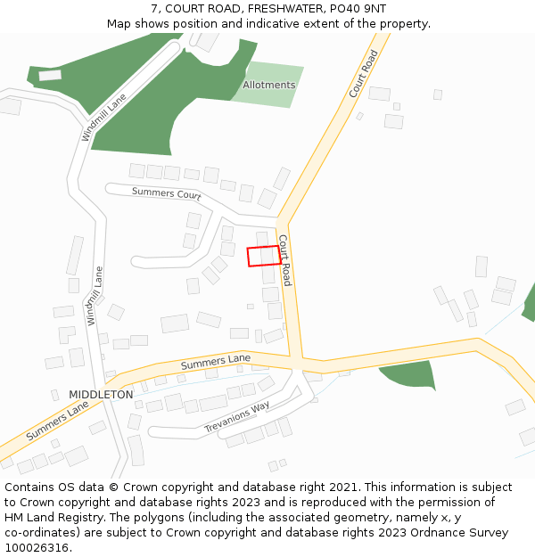 7, COURT ROAD, FRESHWATER, PO40 9NT: Location map and indicative extent of plot