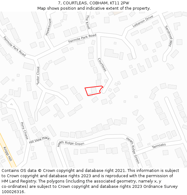 7, COURTLEAS, COBHAM, KT11 2PW: Location map and indicative extent of plot