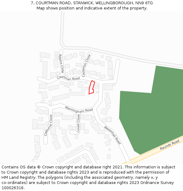 7, COURTMAN ROAD, STANWICK, WELLINGBOROUGH, NN9 6TG: Location map and indicative extent of plot