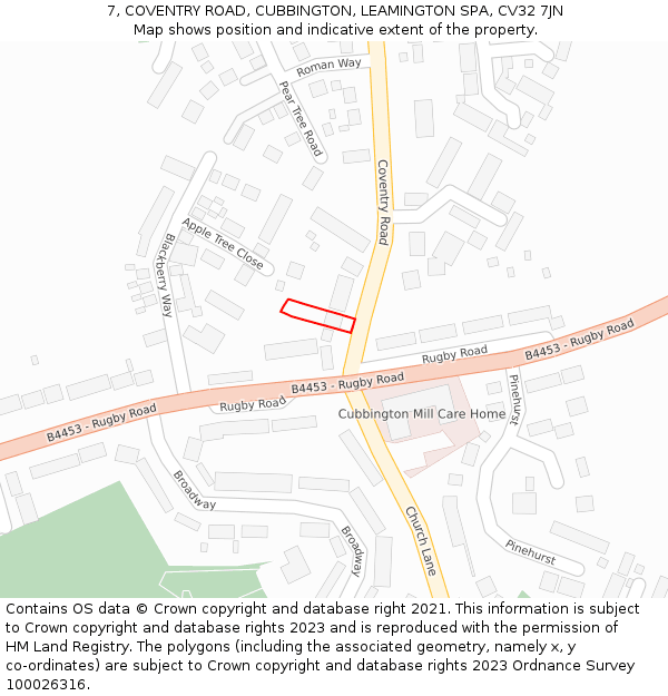 7, COVENTRY ROAD, CUBBINGTON, LEAMINGTON SPA, CV32 7JN: Location map and indicative extent of plot