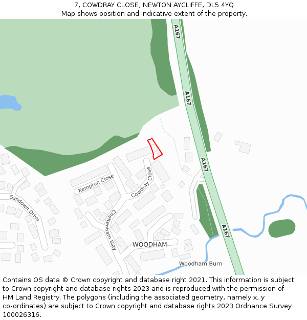 7, COWDRAY CLOSE, NEWTON AYCLIFFE, DL5 4YQ: Location map and indicative extent of plot