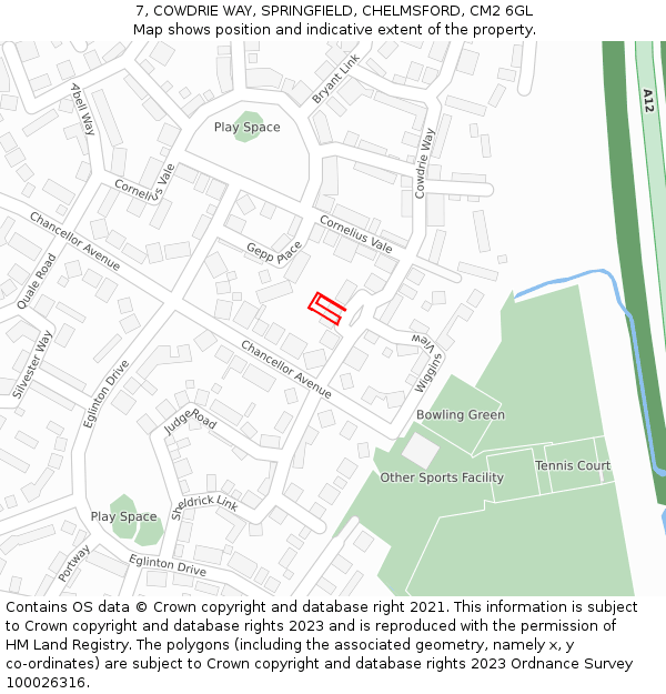 7, COWDRIE WAY, SPRINGFIELD, CHELMSFORD, CM2 6GL: Location map and indicative extent of plot