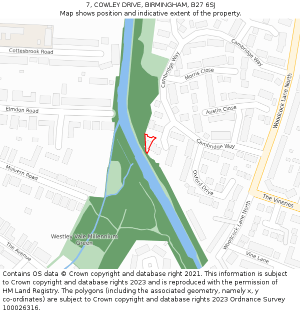 7, COWLEY DRIVE, BIRMINGHAM, B27 6SJ: Location map and indicative extent of plot