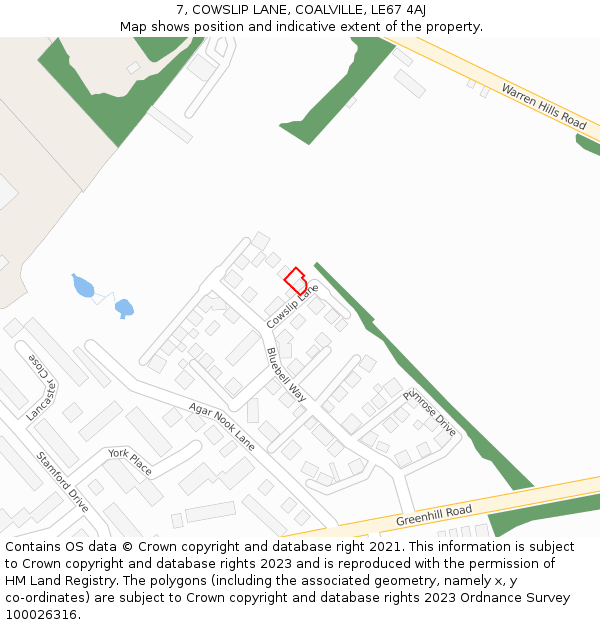 7, COWSLIP LANE, COALVILLE, LE67 4AJ: Location map and indicative extent of plot