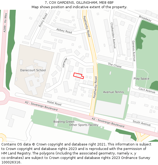 7, COX GARDENS, GILLINGHAM, ME8 6BF: Location map and indicative extent of plot
