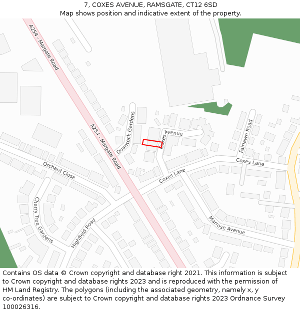 7, COXES AVENUE, RAMSGATE, CT12 6SD: Location map and indicative extent of plot